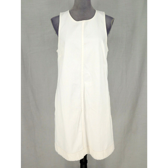 J.CREW Dresses & Skirts - J Crew Dress Womens 12 White Cotton Denim Pullover Sleeveless Pockets Fringe Hem